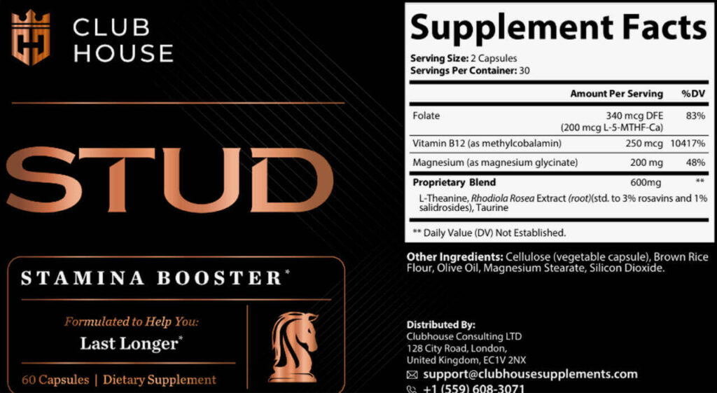 Clubhouse Stud Supplement Facts